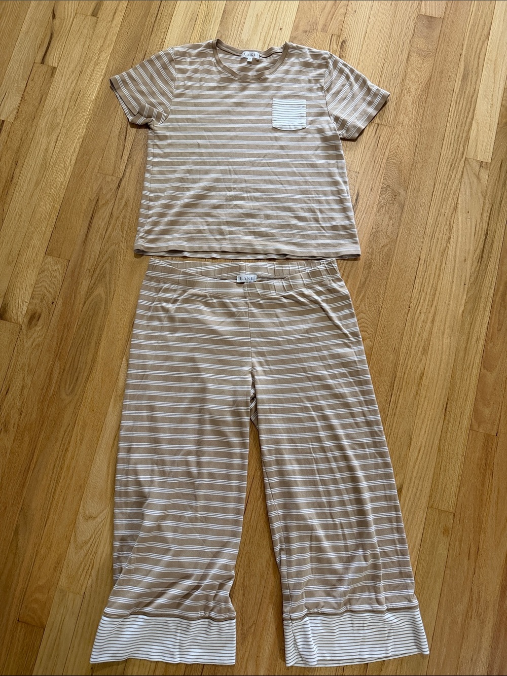 Lake Pima Cotton Pajama Set Sandstone Mixed Stripe Sz M